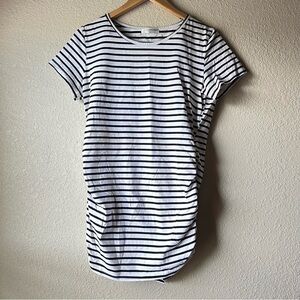 Maternity White & Black Striped Short Sleeve Tee